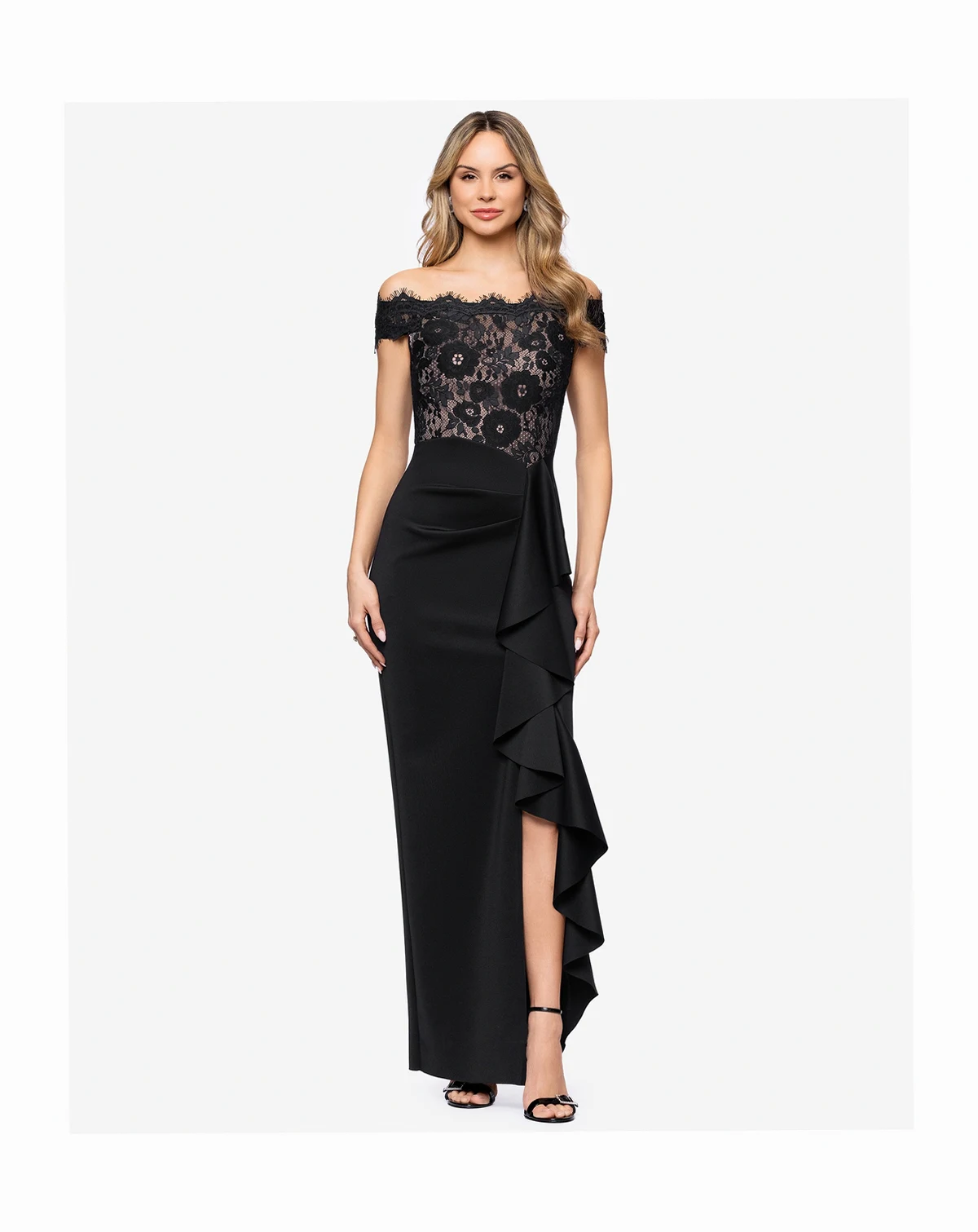 Petite Lace Off-the-Shoulder Ball Gown