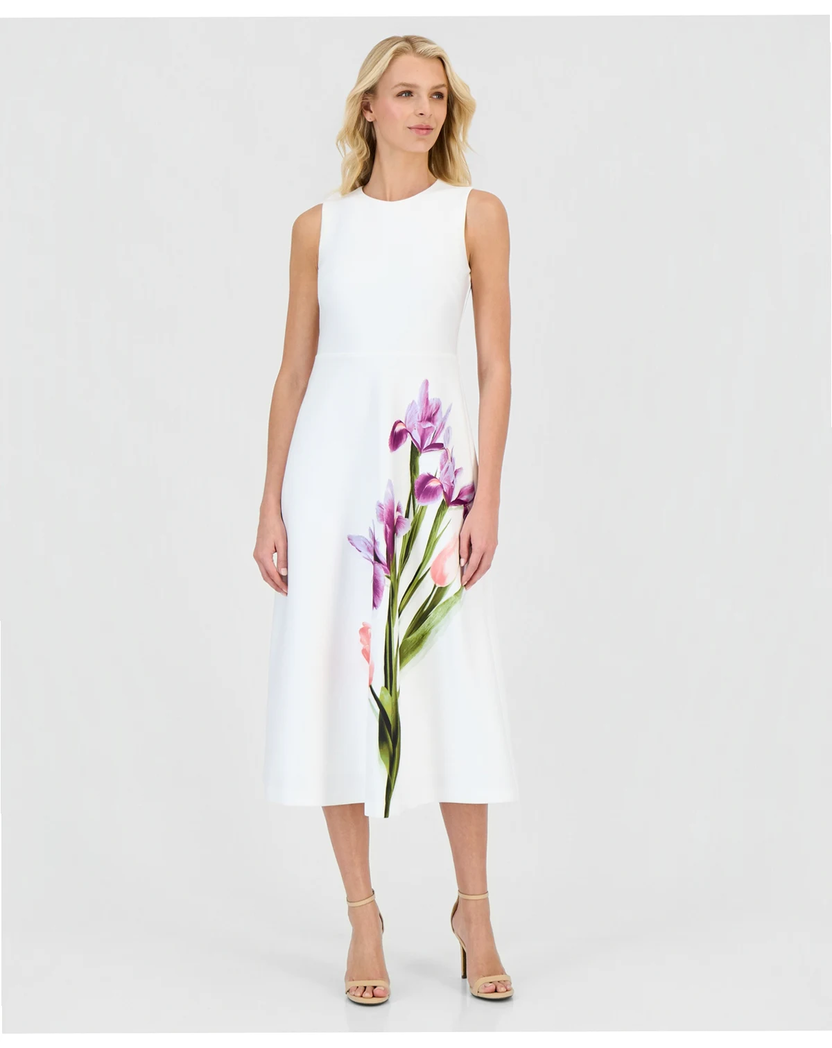 Petite Crew Neck Printed Midi Dress