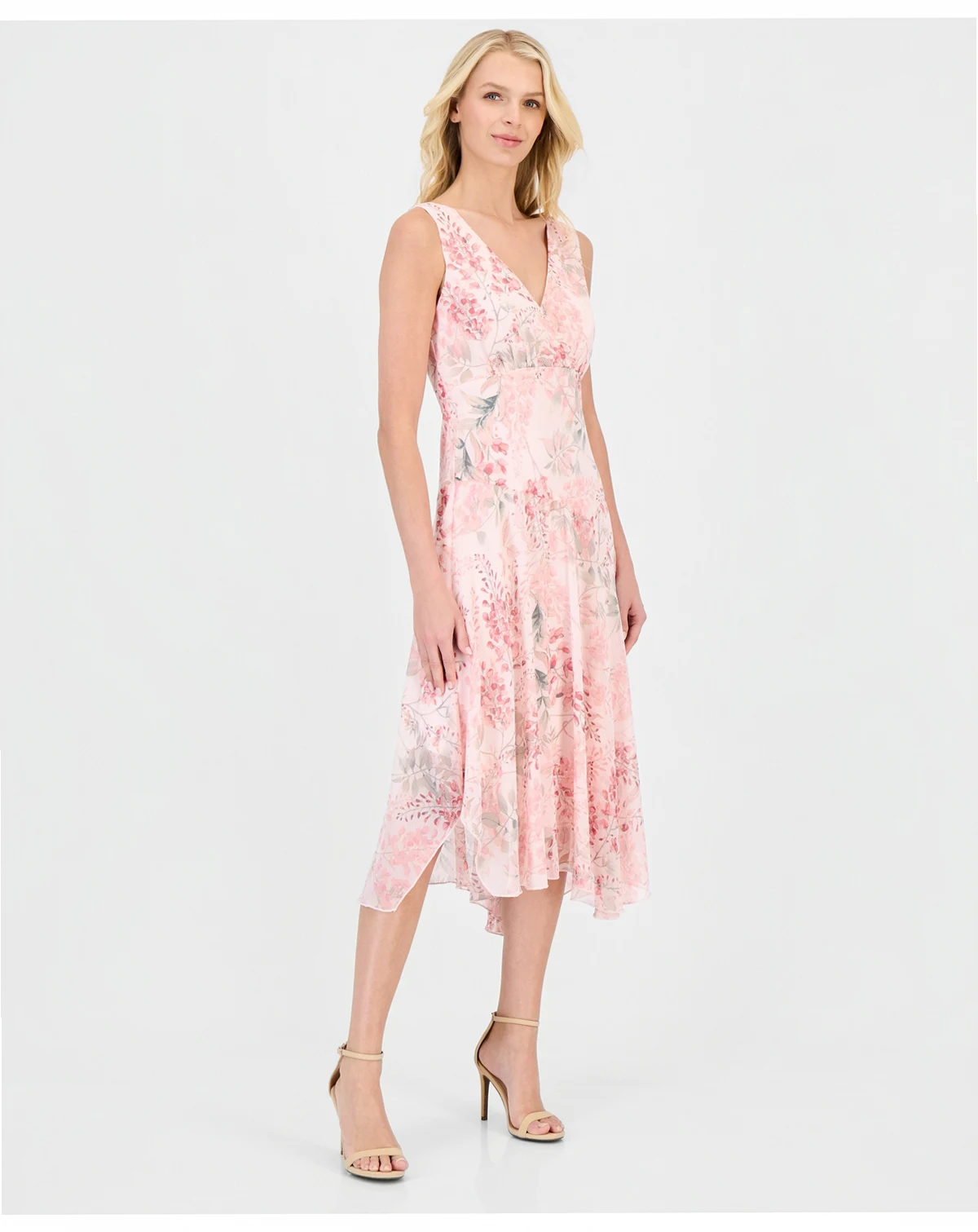 Women's Floral Chiffon Handkerchief Midi Dress