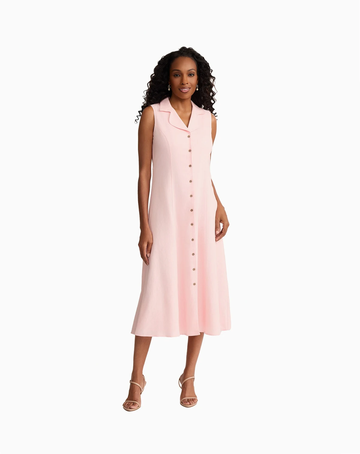 Petite Sleeveless Collared Maxi Shirt Dress