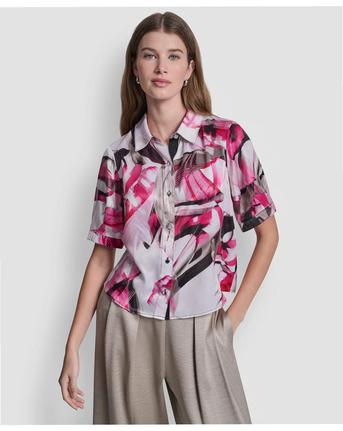 Women's Geometric Print Collared Shirt