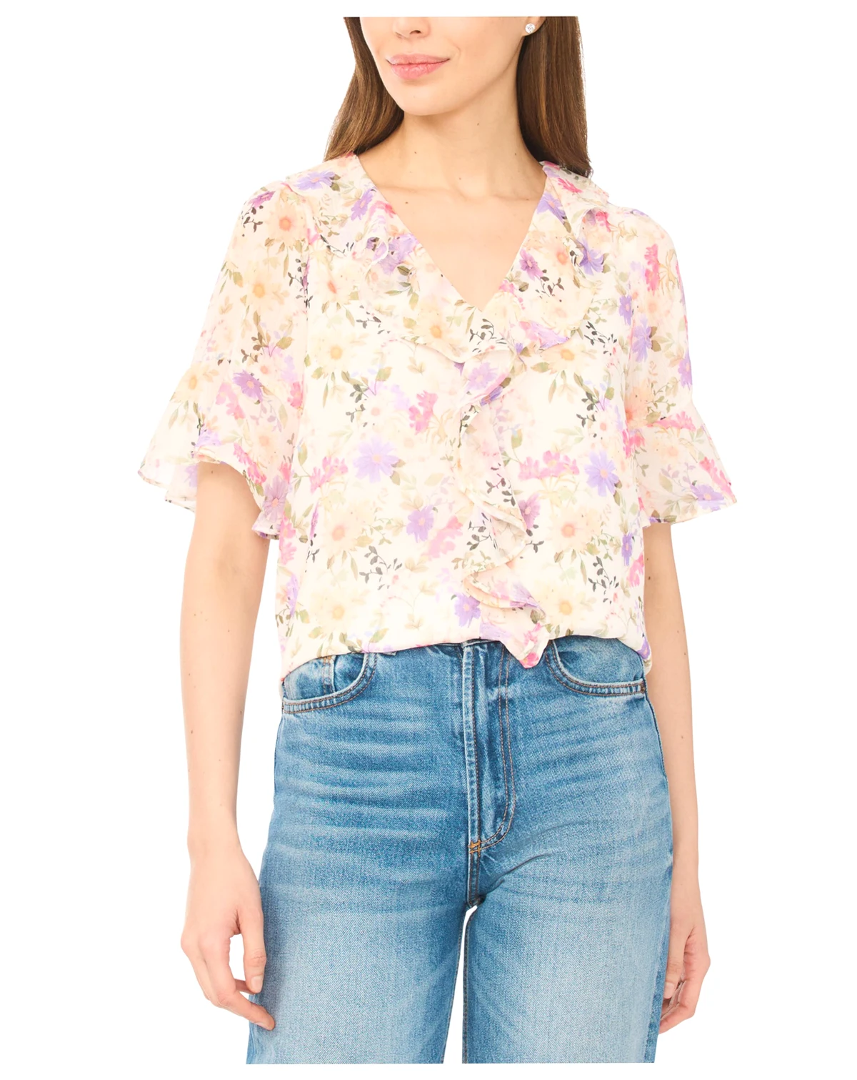 Women's Flutter-Sleeve Ruffle V-Neck Top