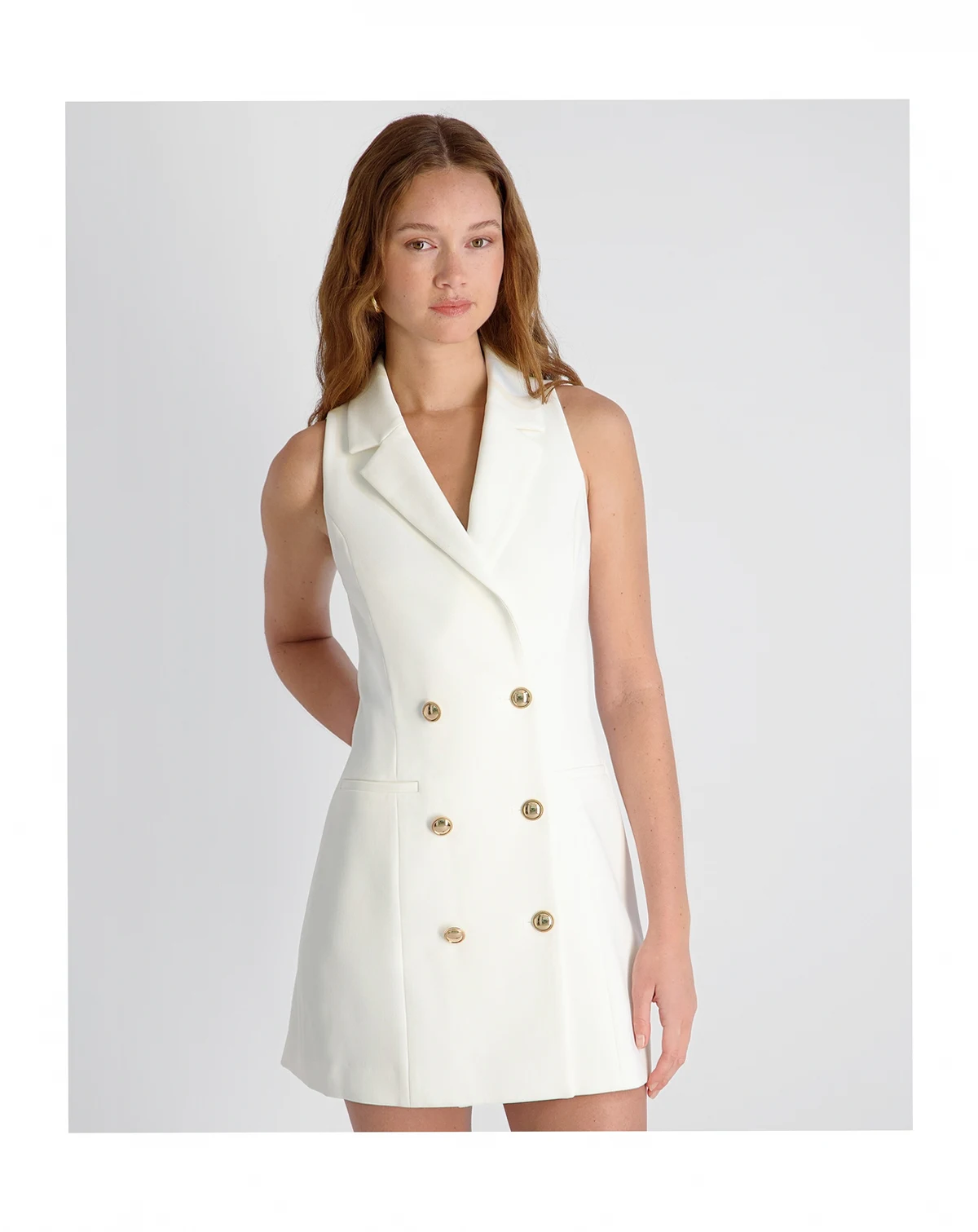 Women's Whisper Double-Breasted Collared V-Neck Mini Dress