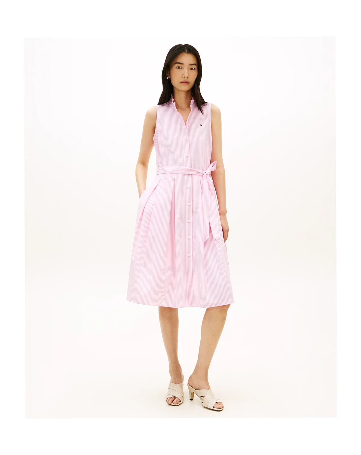 Women's Poplin Frill Collared Shirt Dress