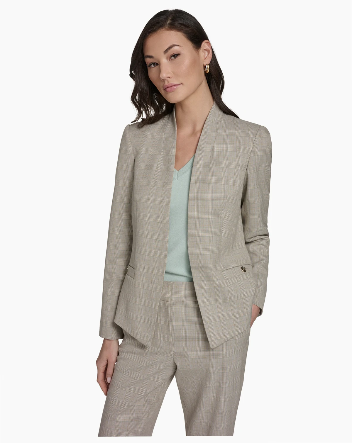 Women's Plaid Open Front Blazer