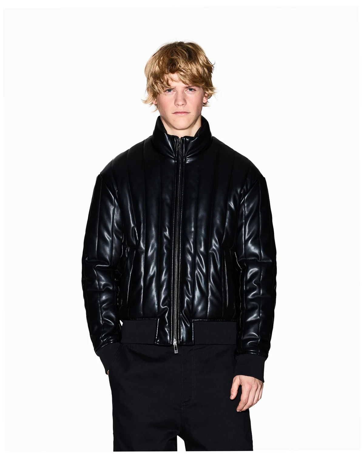 Men's Quilted Faux-Leather Puffer Jacket