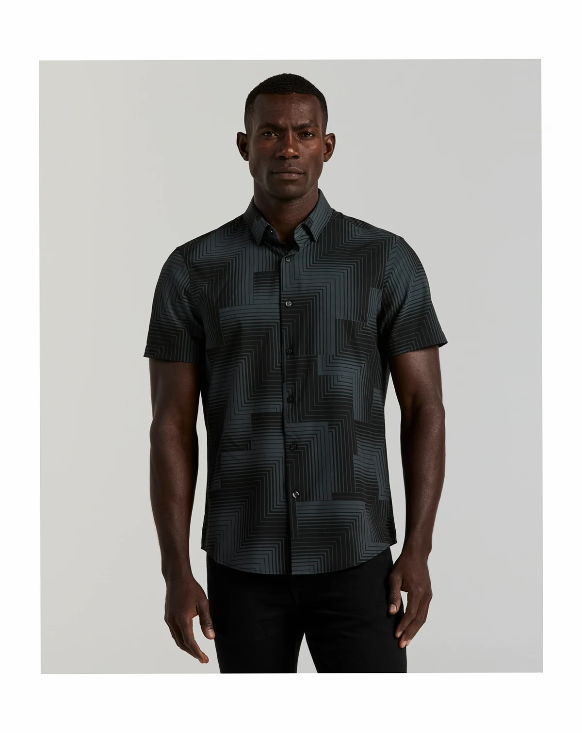 Men's Slim-Fit Linear Geo Print Stretch Shirt