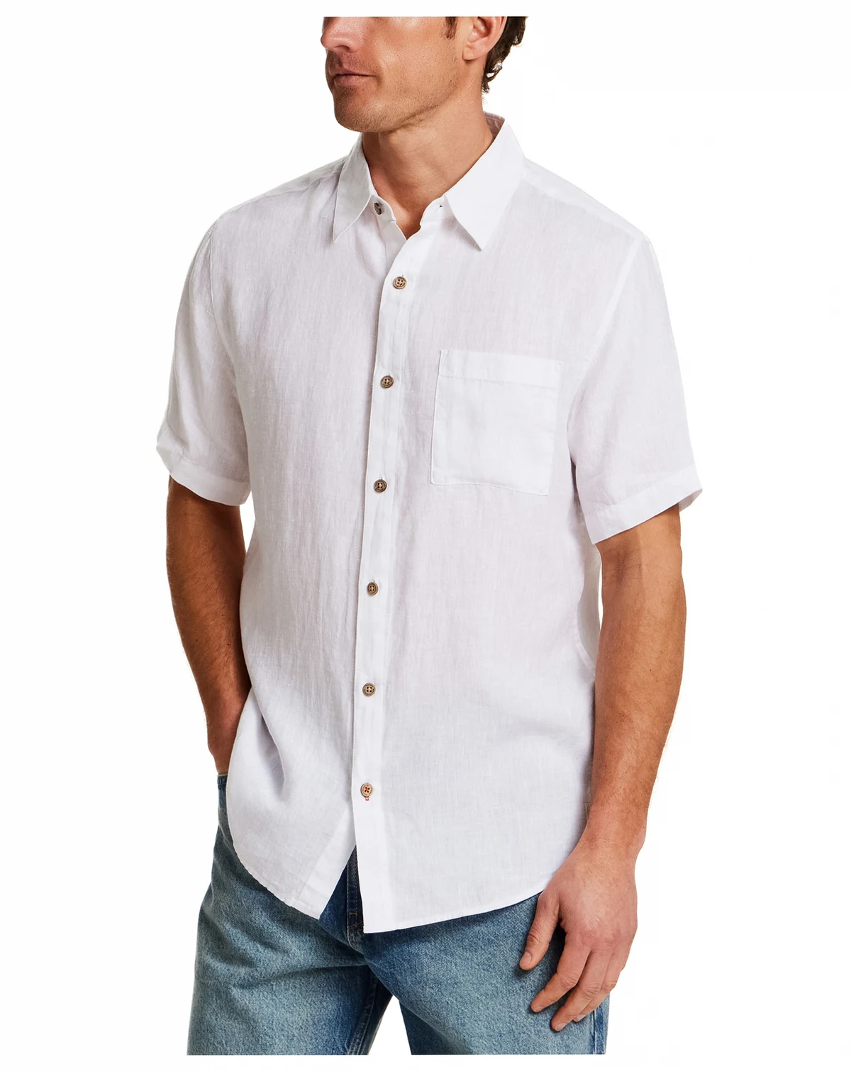 Men's Regular-Fit Solid Button-Down 100% Linen Shirt