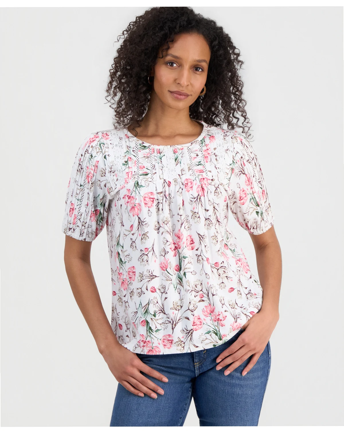 Women's Printed Lace-Trimmed Knit Top, Macy's Exclusive