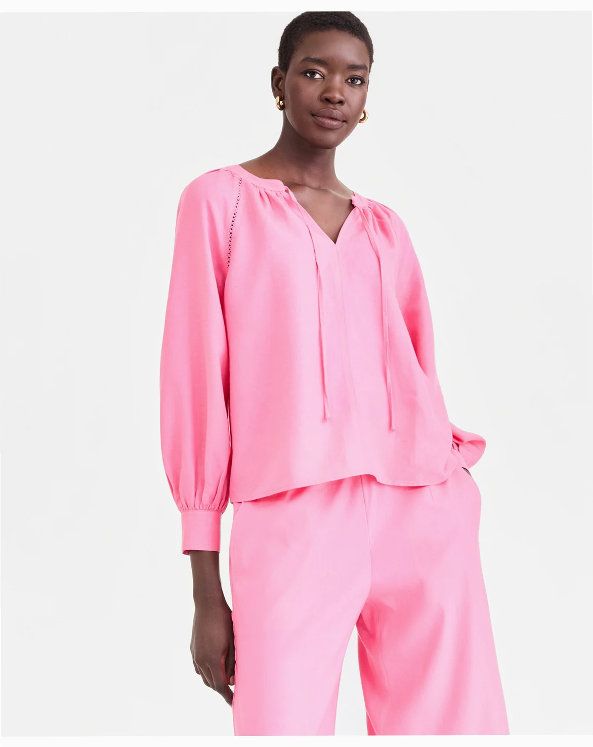 Women's Long Sleeve Linen-Blend Blouse, Macy's Exclusive