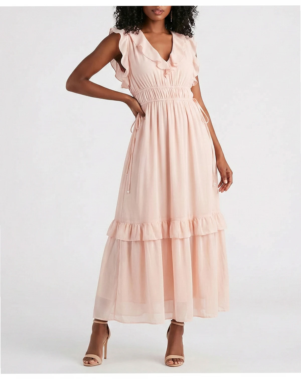 Women's Ruffle Detail V-Neck Dress