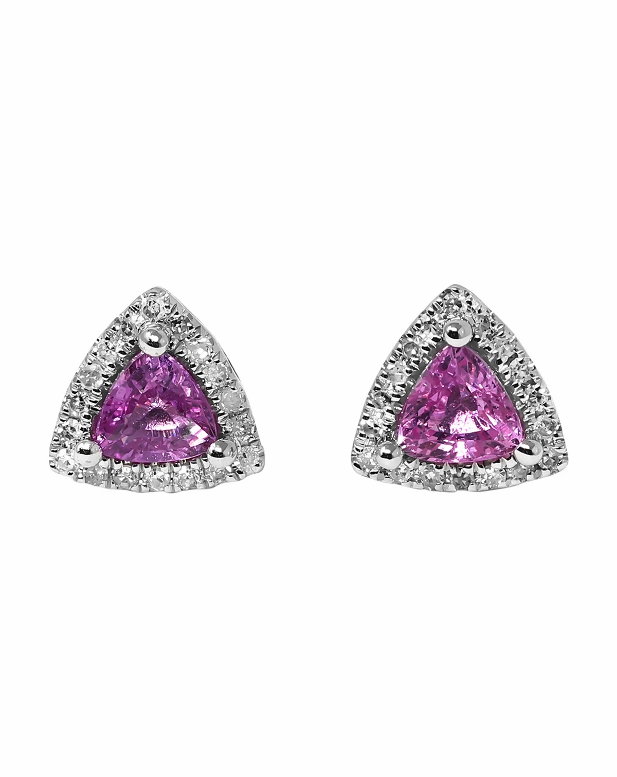 Pink Sapphire (1/2 ct. t.w.) & Diamond (1/10 ct. t.w.) Stud Earrings in 14k White Gold