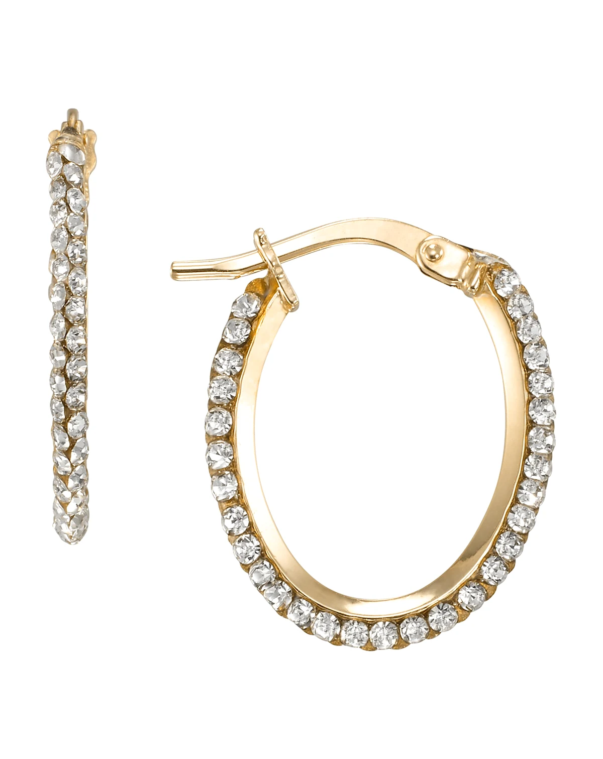 Clear Crystal (0.65 ct. t.w.) Oval Hoop Earrings in 10k Yellow Gold
