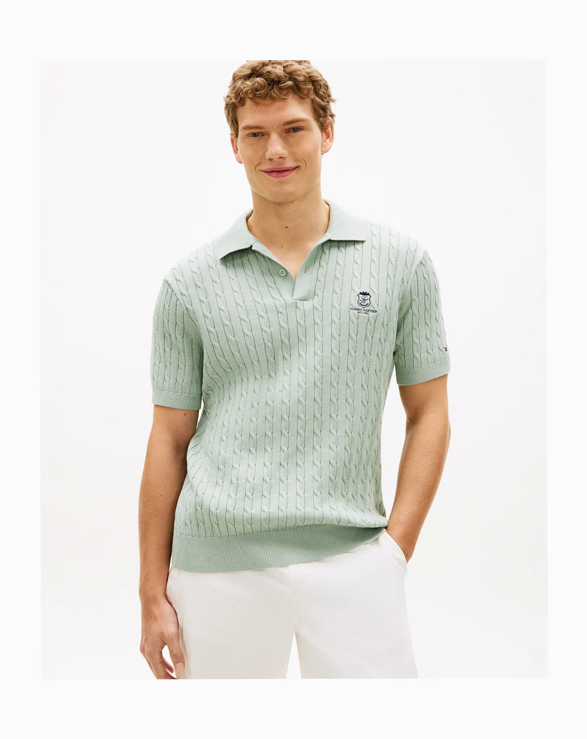 Men's Cable Knit Short-Sleeve Polo Shirt