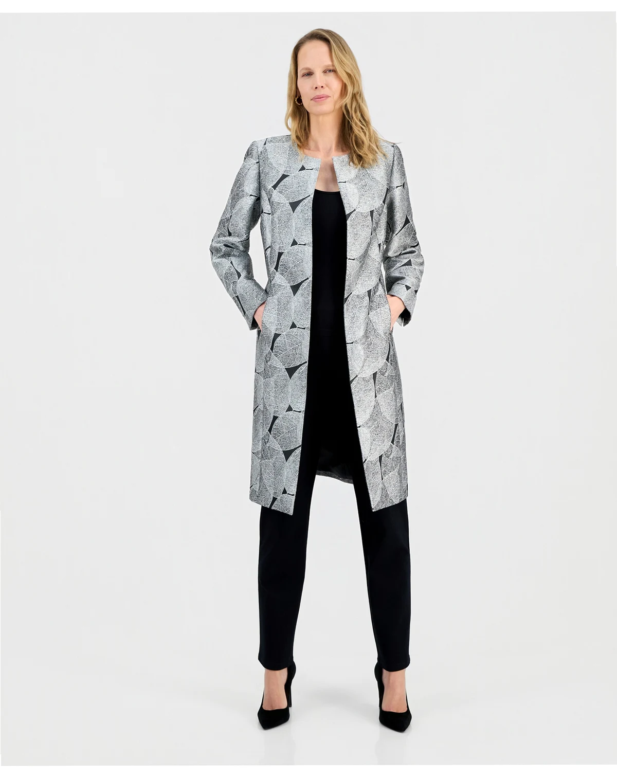 Women's Leaf Jacquard Long-Sleeve Topper Jacket