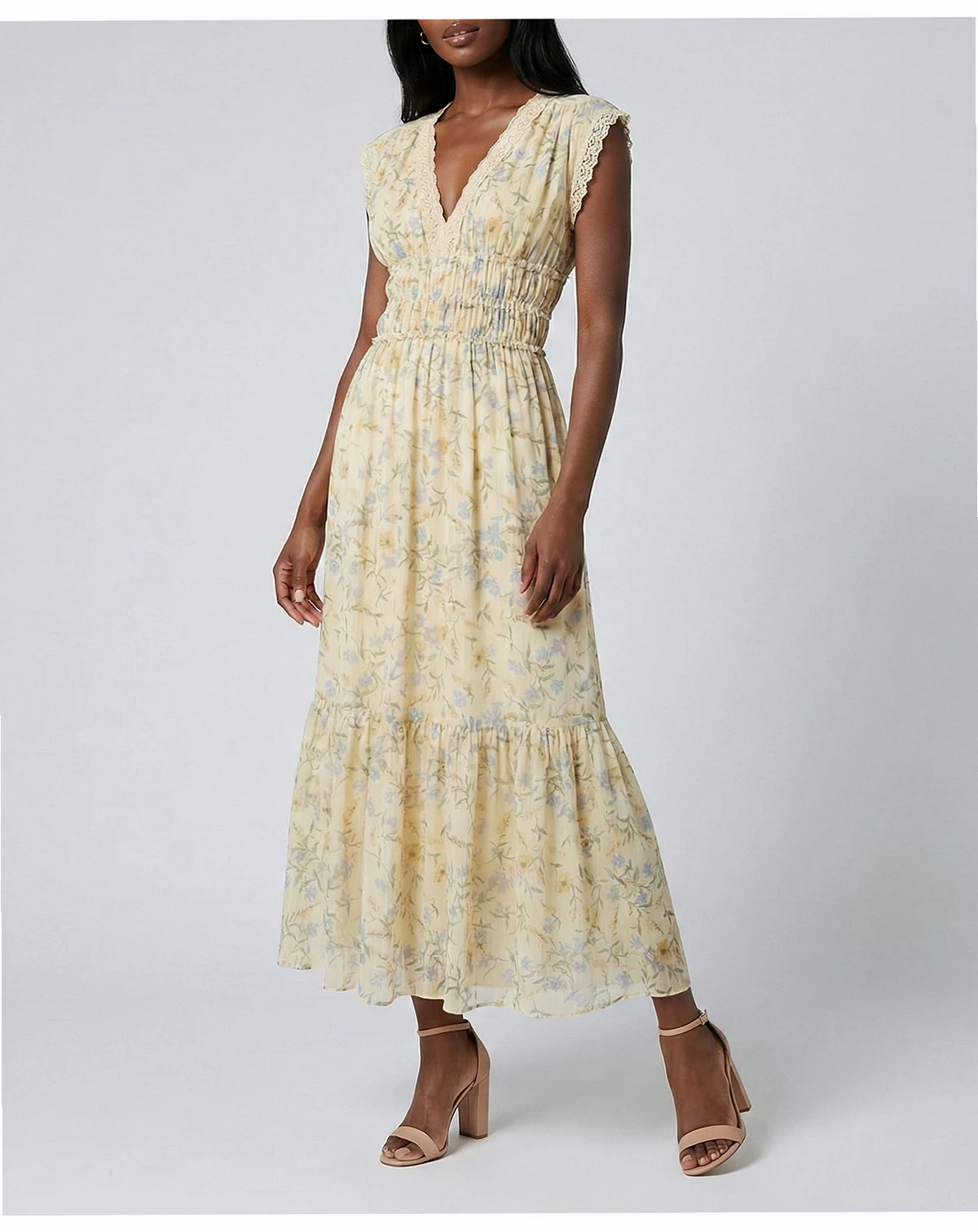 Women's Lace Trim Smocked Waist Dress