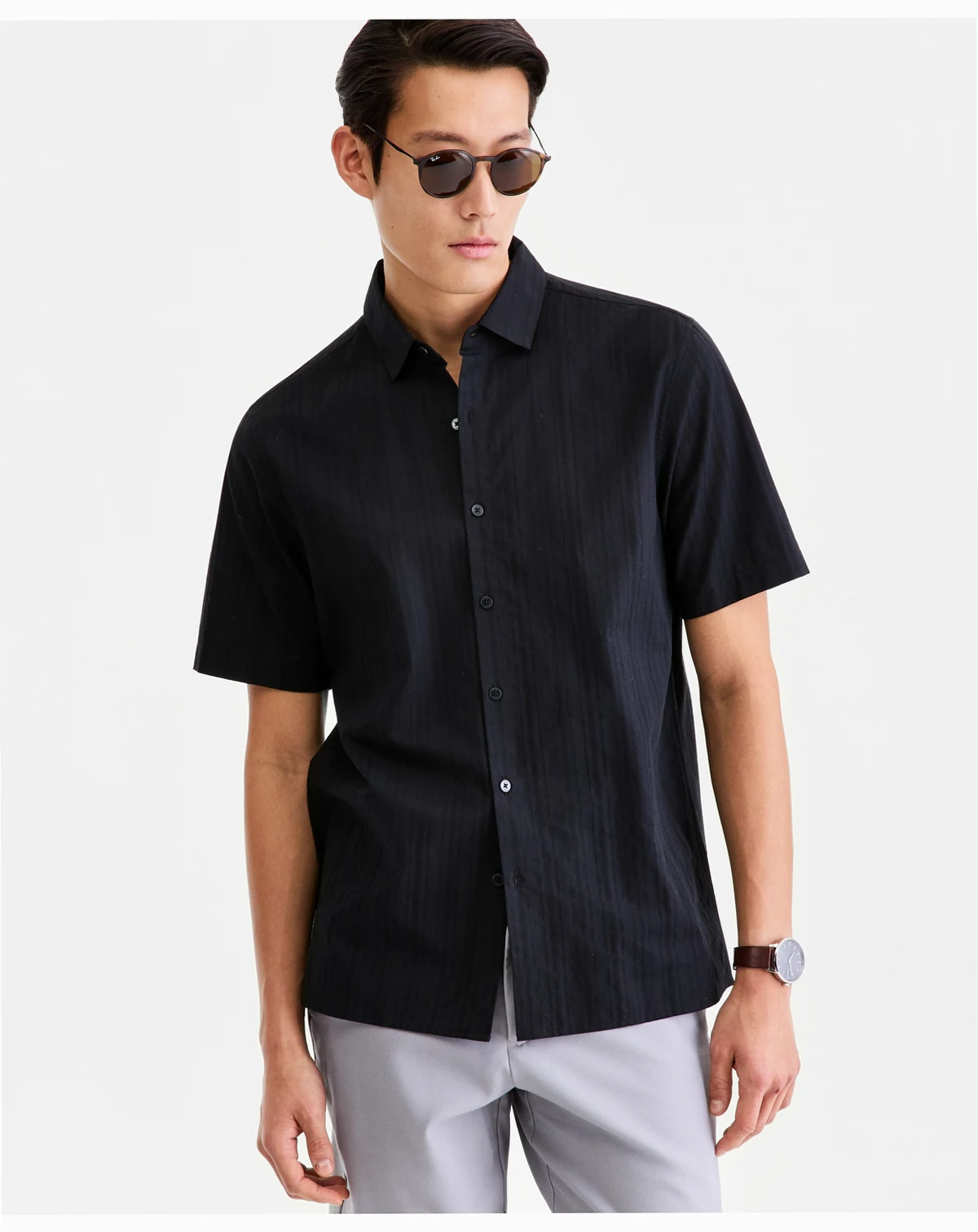 Men's Short-Sleeve Solid Texture Shirt, Macy's Exclusive