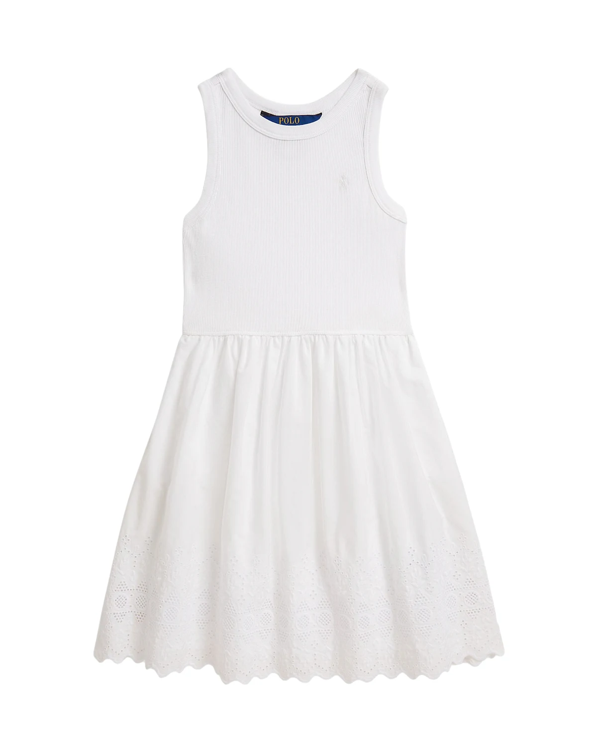 Girls' 2T-6X Eyelet-Skirt Ribbed Cotton Dress