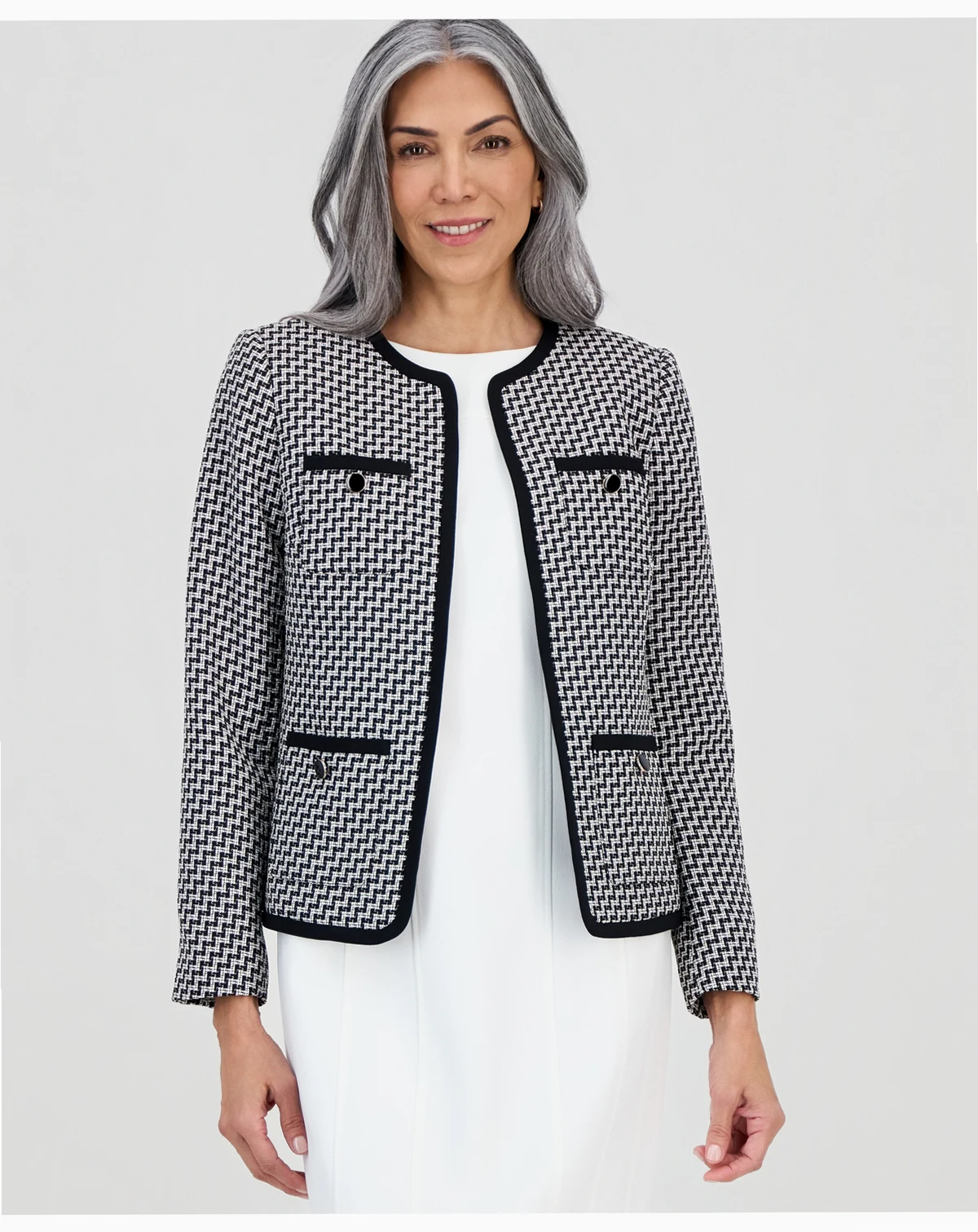 Women's Zig-Zag-Jacquard Collarless Jacket