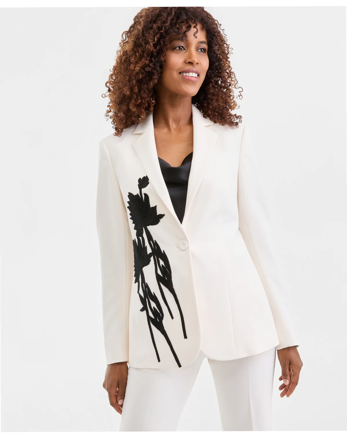 Women's Floral-Appliqué One-Button Blazer