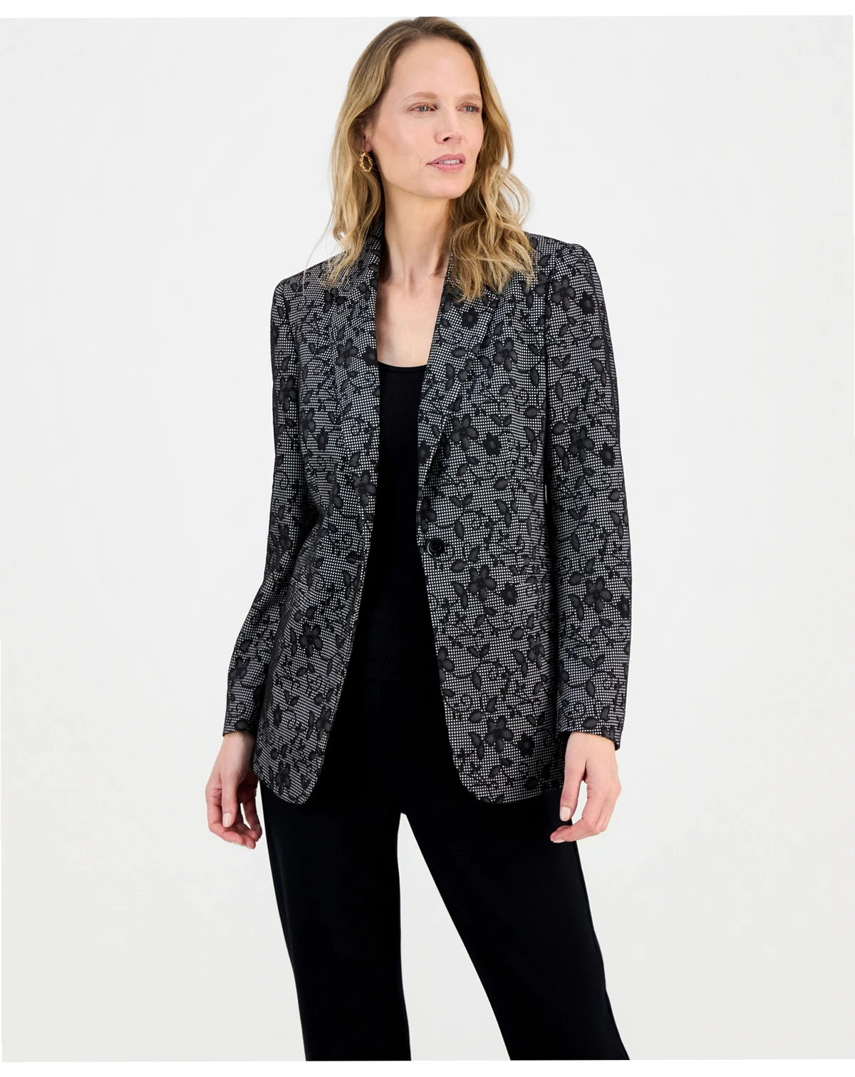 Women's Floral Ponte Notch-Collar Jacket