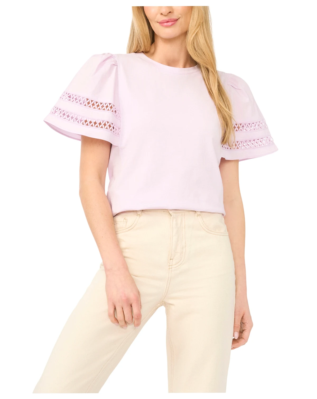 Women's Combo Trim-Sleeve Crew Neck Top