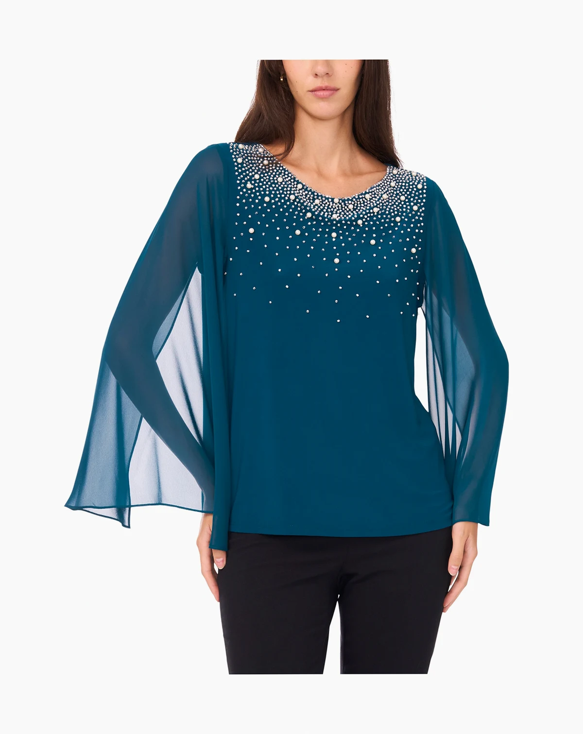 Women's Crystal-Embellished Flutter-Sleeve Top