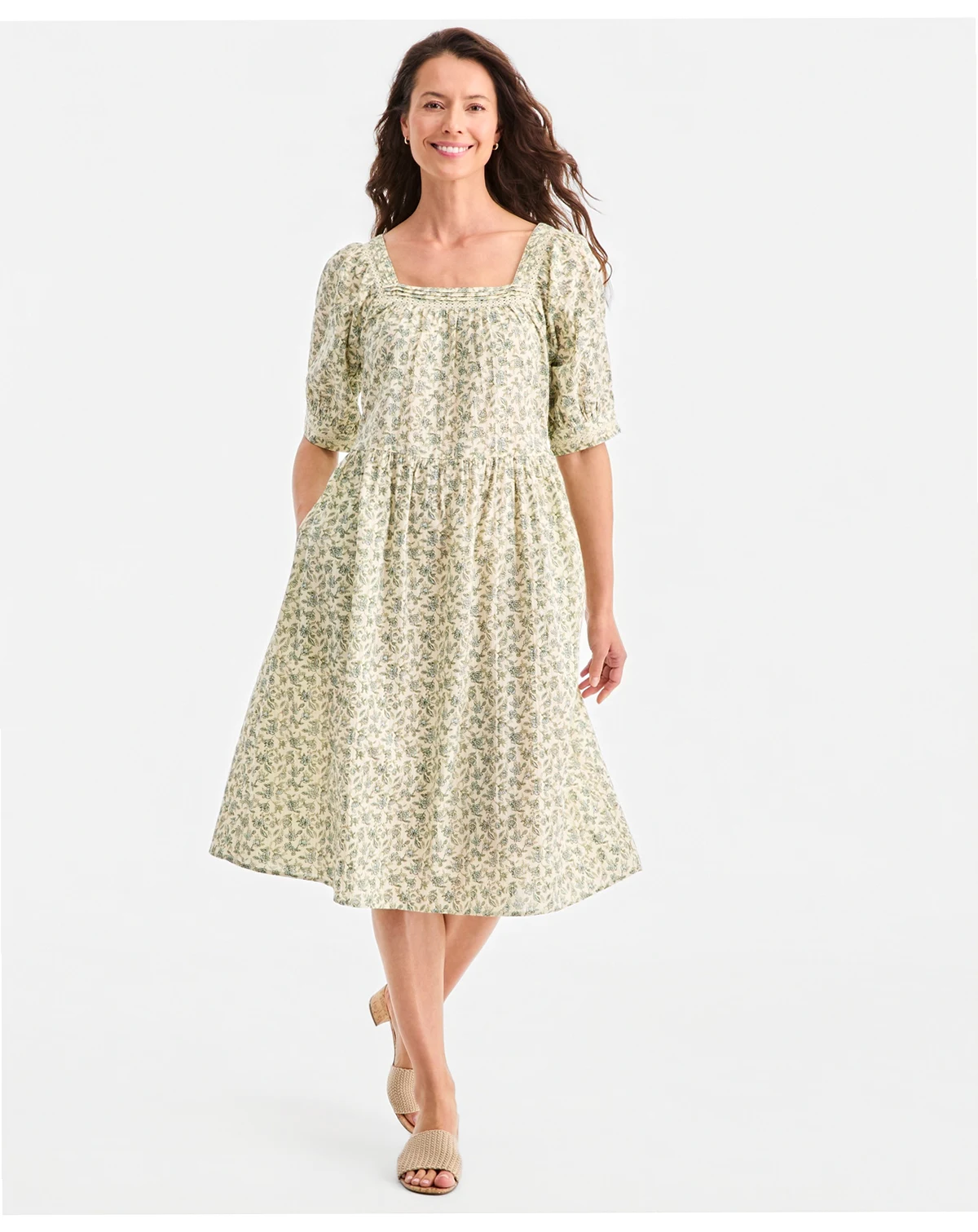 Women's Printed Square-Neck Midi Dress, Macy's Exclusive