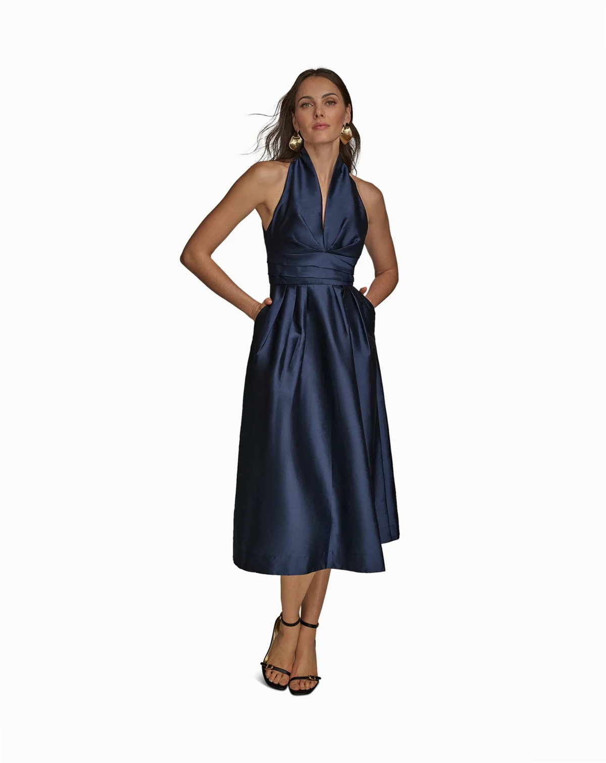 New York Petite Sleeveless Halter Neck A-Line Midi Dress