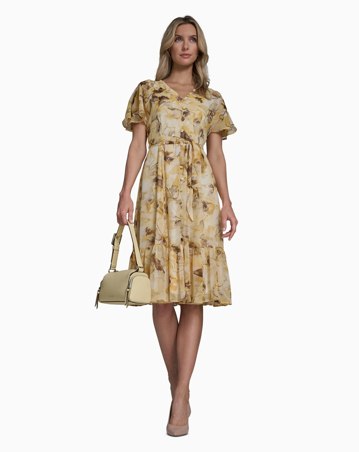 Women's Flutter-Sleeve Floral Print Dress