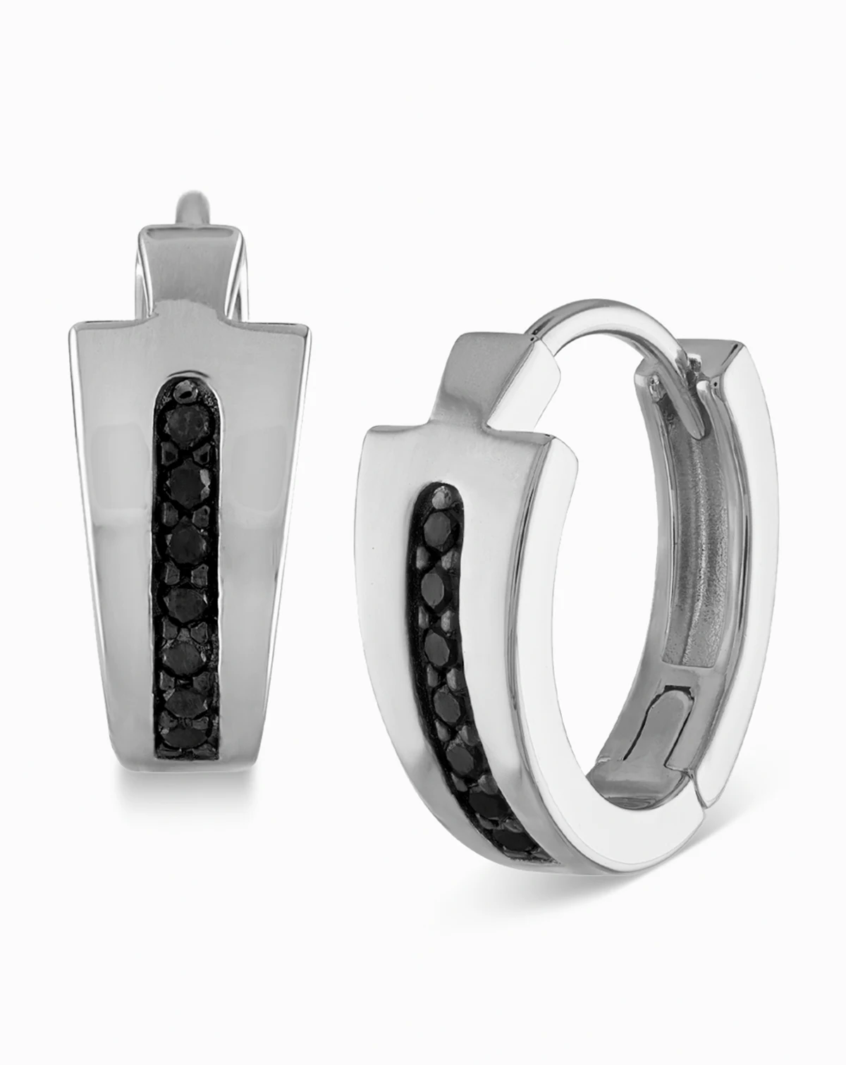 Men's Icon Black Diamond (1/6 ct. t.w.) Hoop Earrings in Sterling Silver
