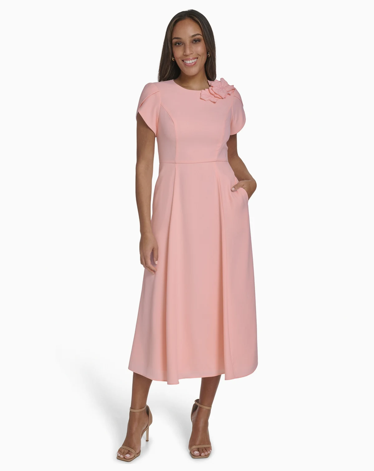 Petite Short-Sleeve Jewel Neck Dress