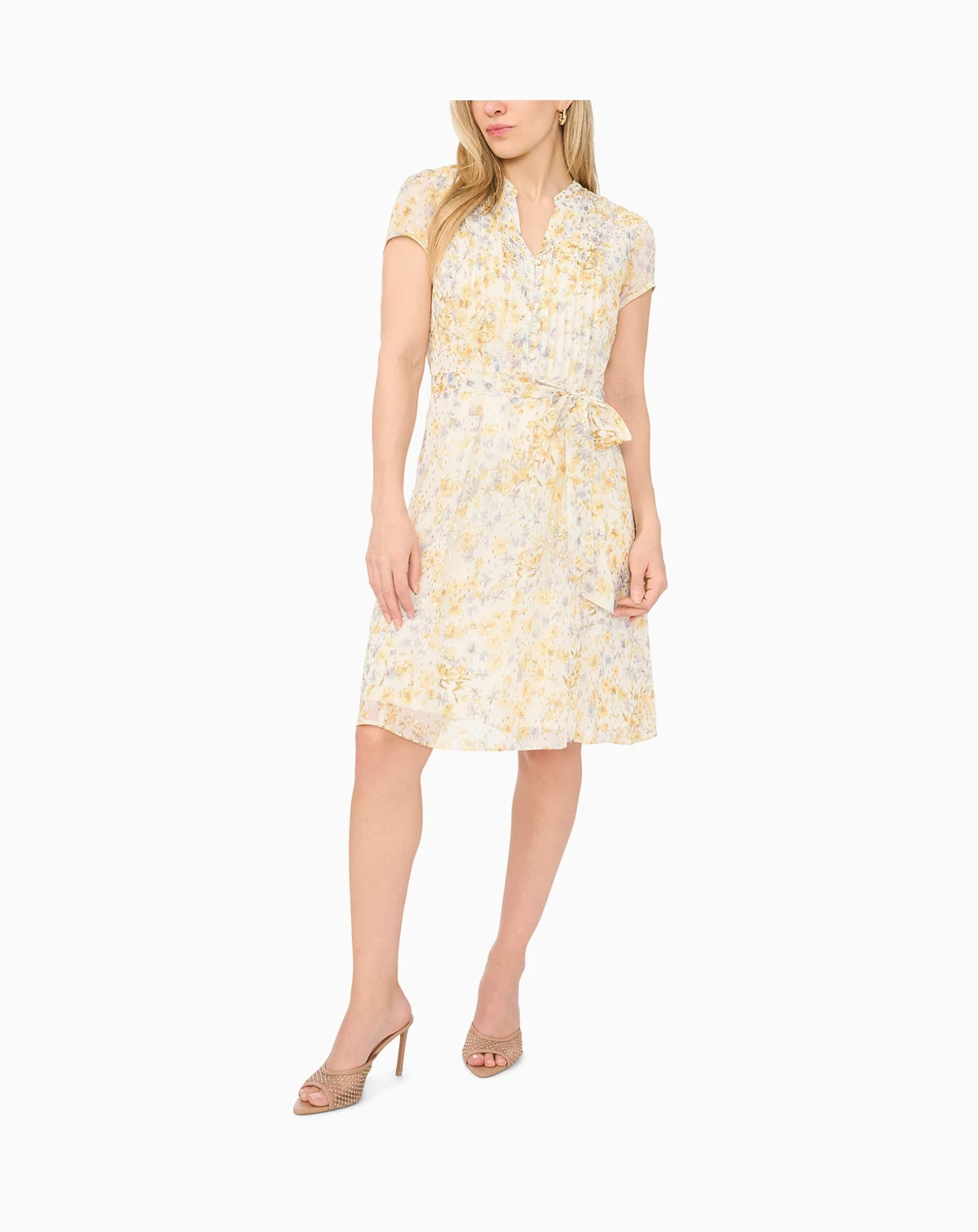 Petite Printed Fit & Flare Split Crewneck Dress