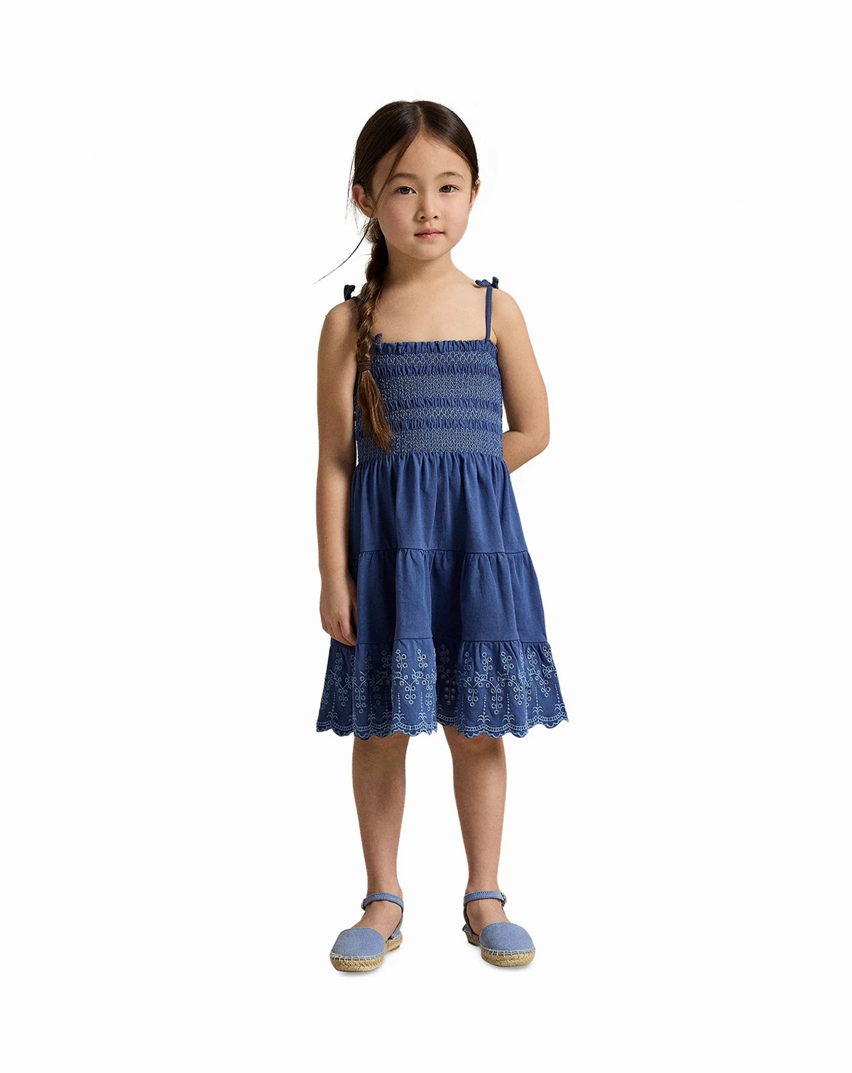 Girls' 2T-6X Smocked Eyelet Cotton Jersey Dress