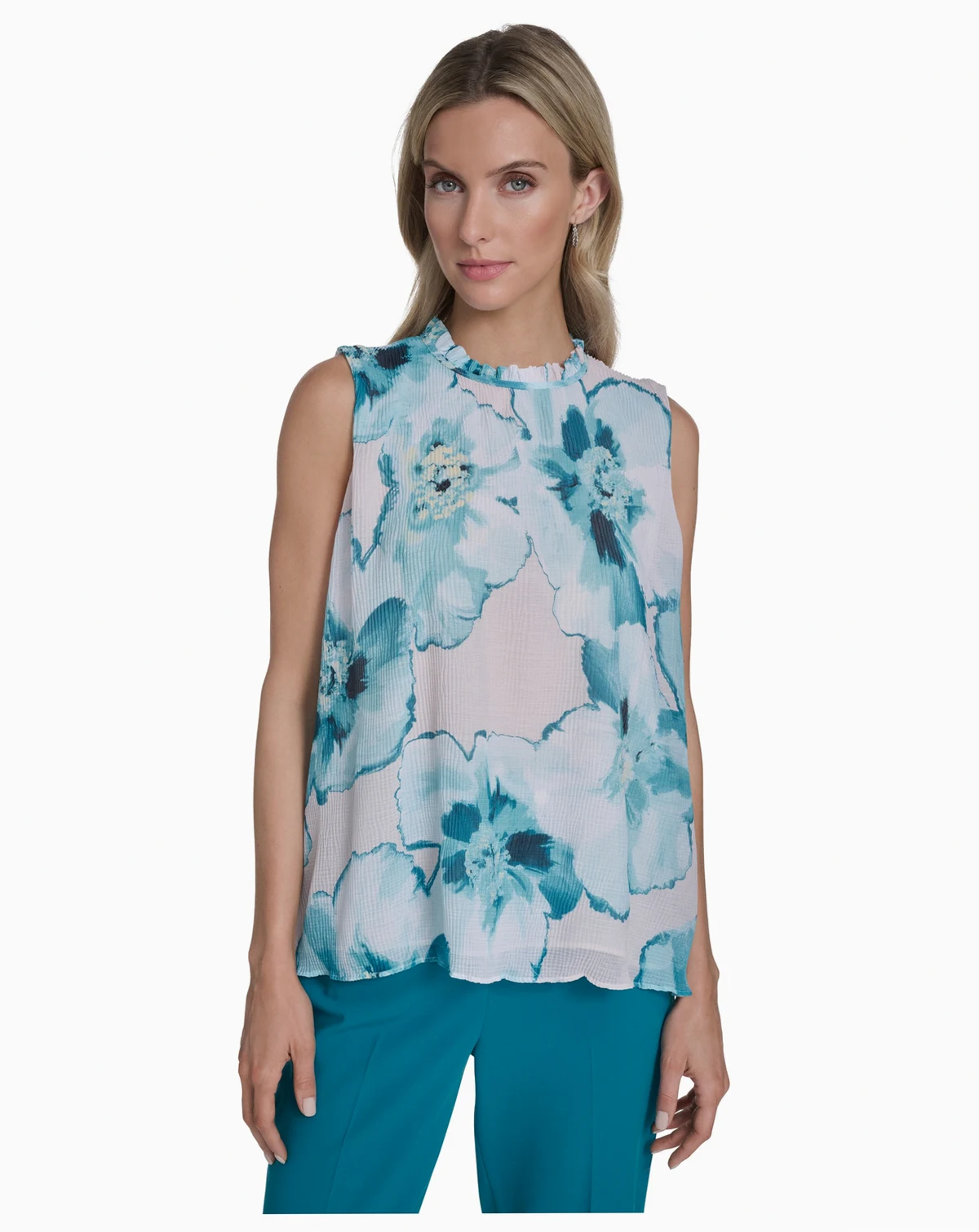 Women's Textured Ruffle Neck Top