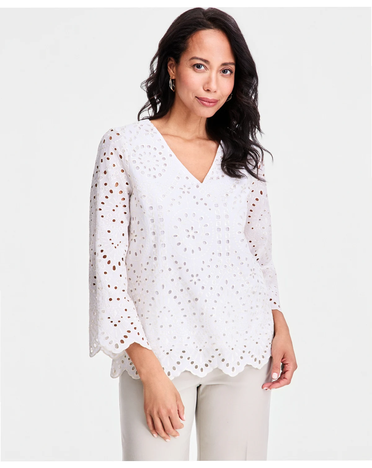 Women's Novelty Eyelet 3/4-Sleeve Top, Macy's Exclusive