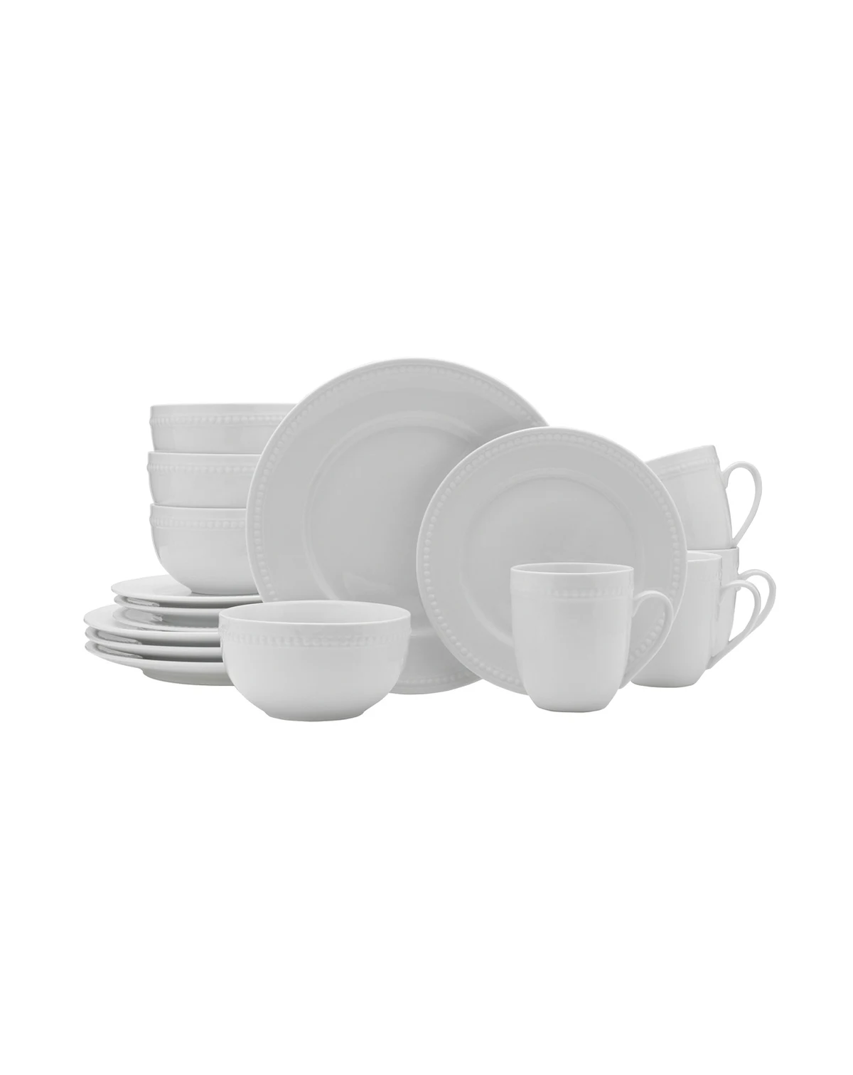 Everyday Whiteware Beaded 16 Piece Dinnerware Set, Service for 4
