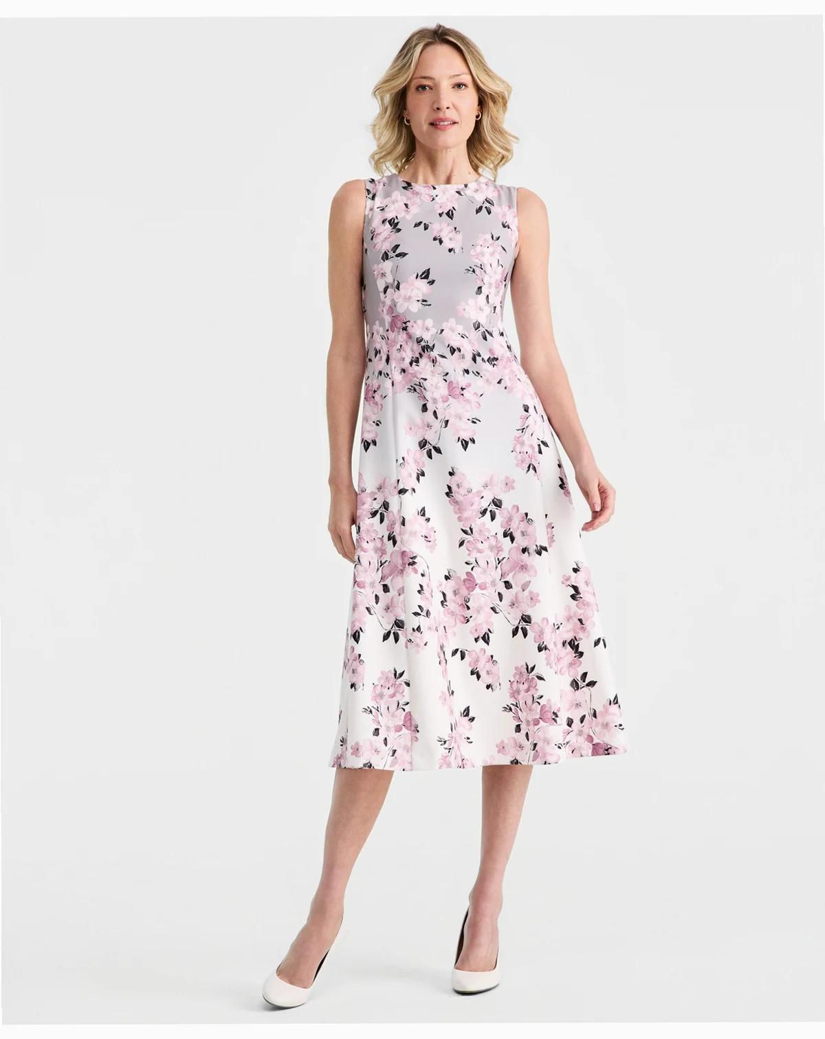 Women's Floral Print Fit & Flare Midi Dress
