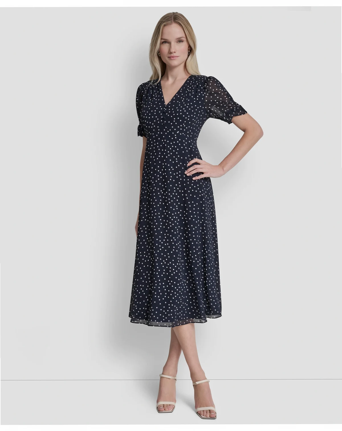 Women's Short-Sleeve V-Neck Midi Dress