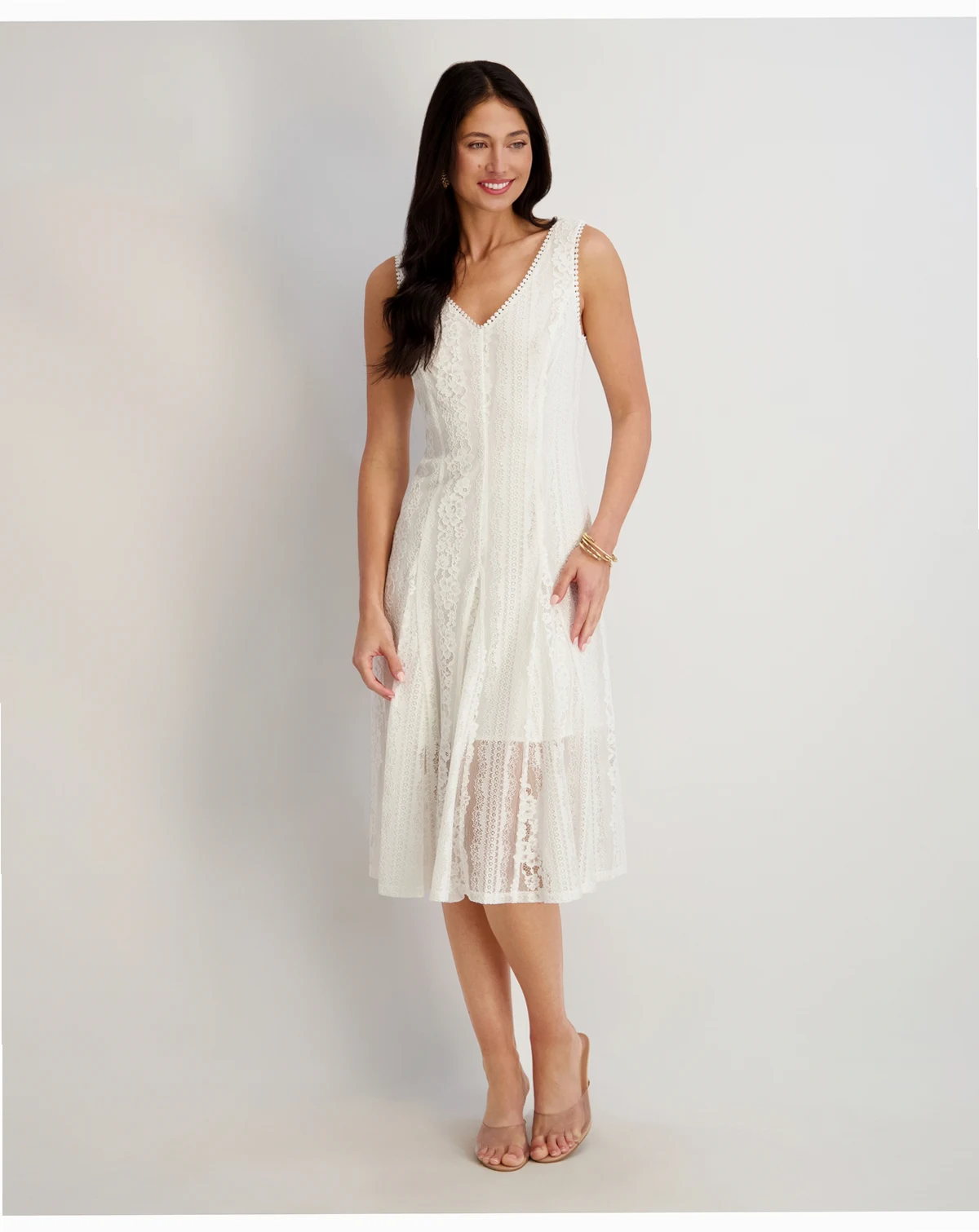 Women's V-Neck Floral Lace Midi Dress