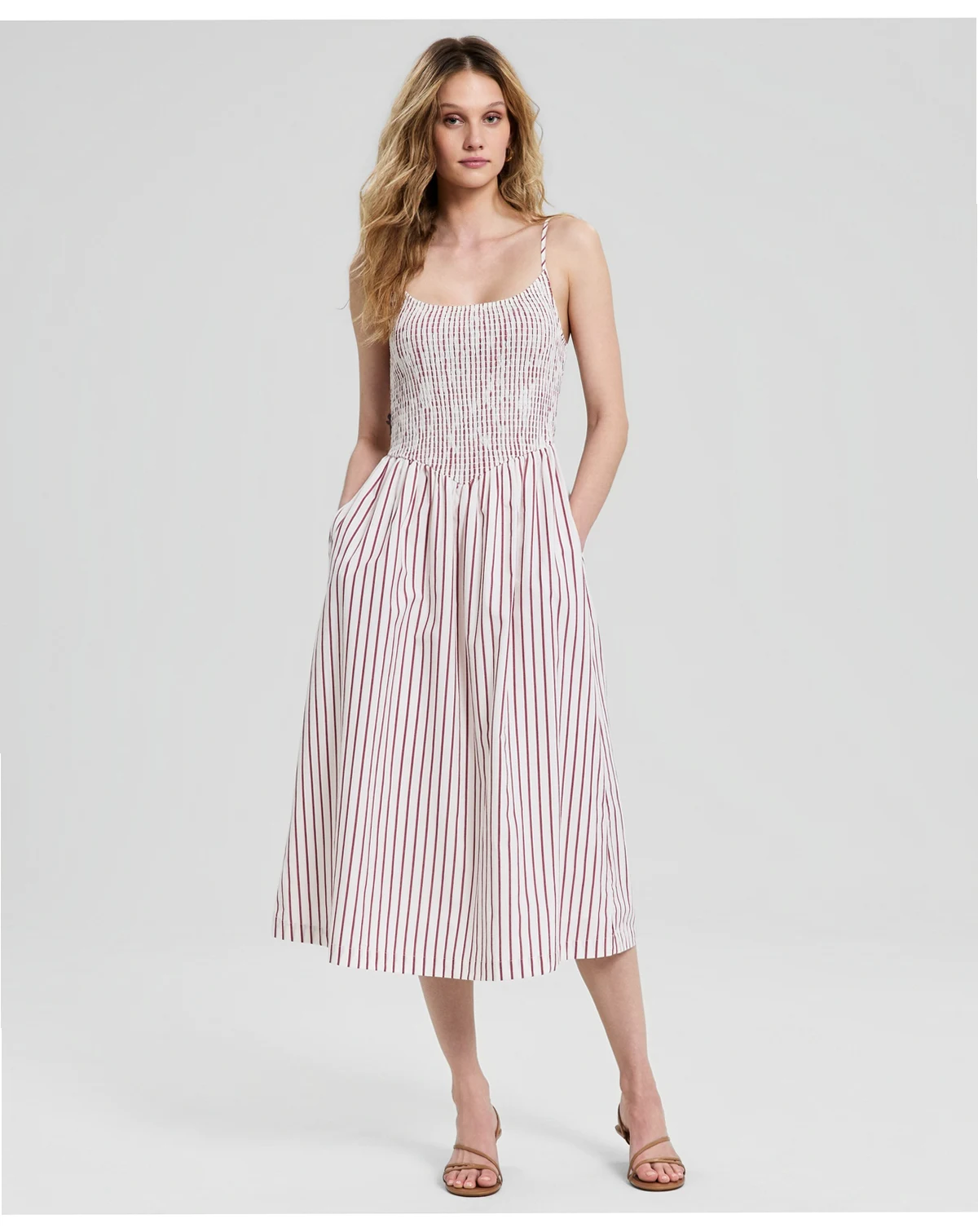 Women's Scoop-Neck Smocked Cotton Midi Dress, Macy's Exclusive