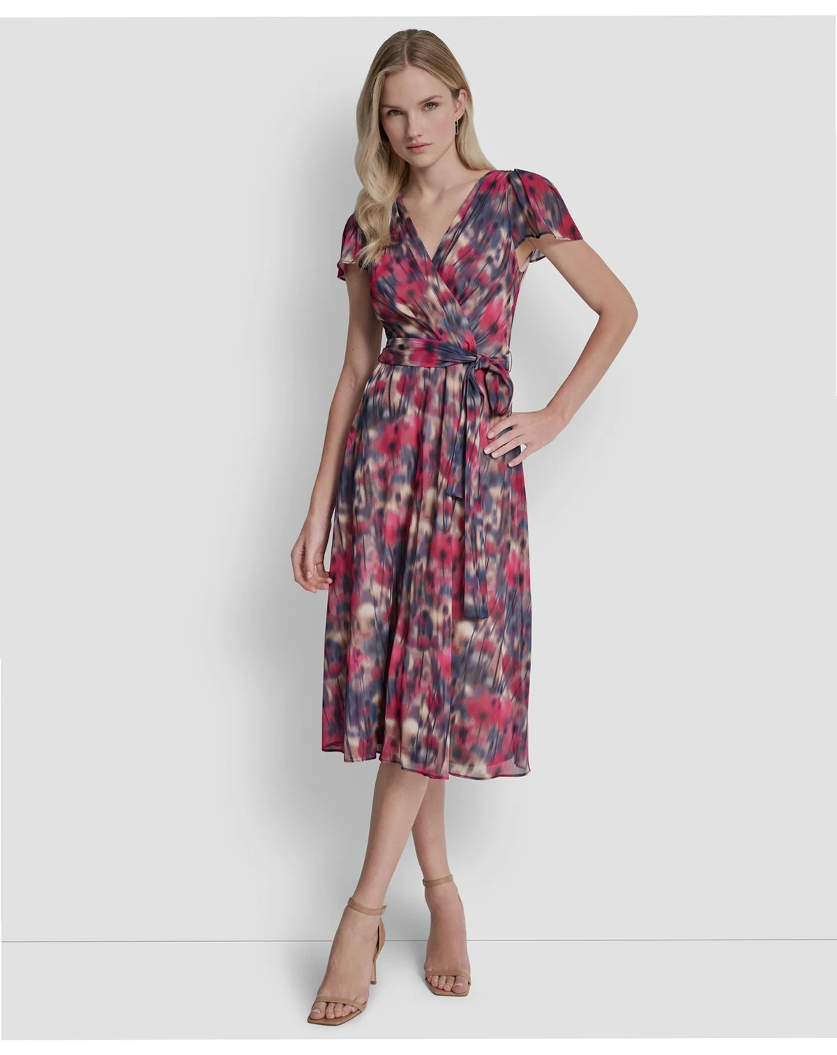 Women's Flutter Short-Sleeve Midi Dress