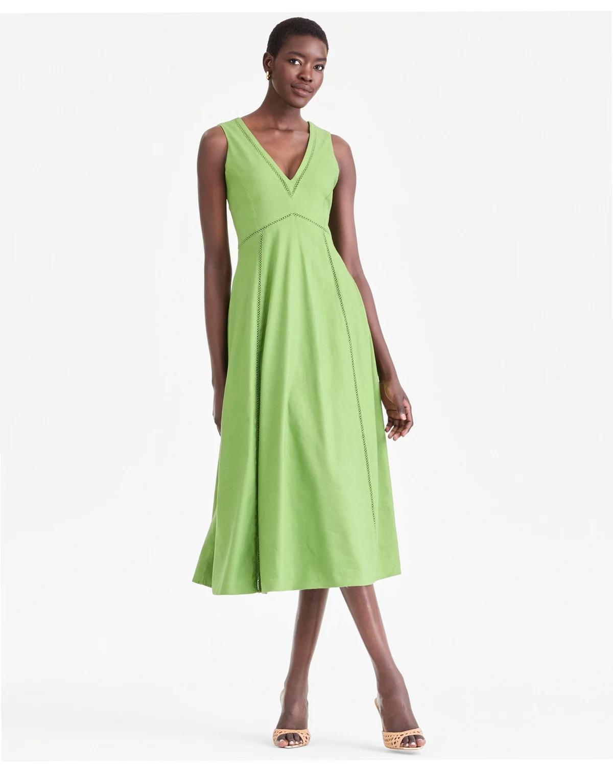 Women's Sleeveless V-Neck Linen-Blend Midi Dress, Macy's Exclusive