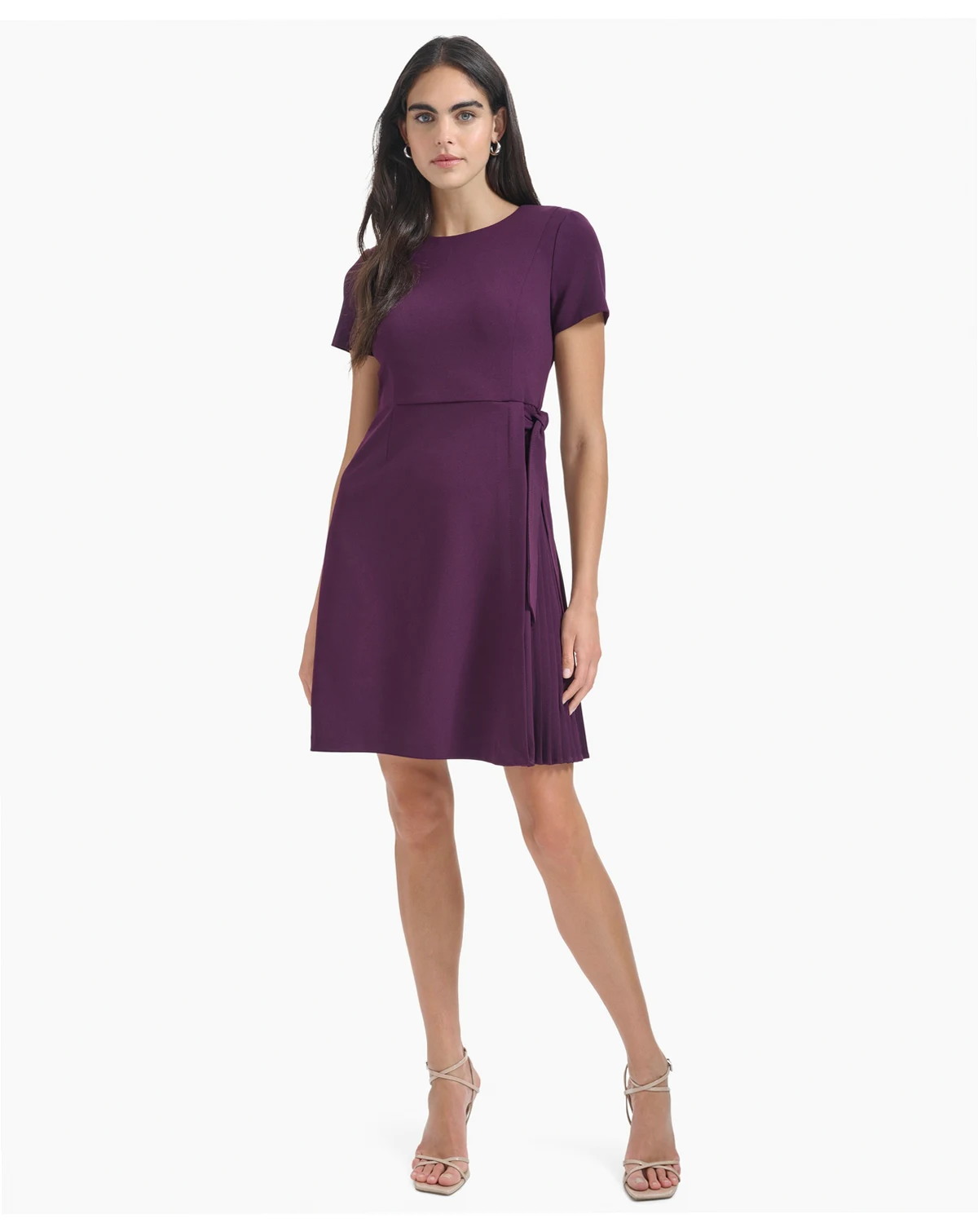 Petite Short Sleeve Side Pleat Midi Dress