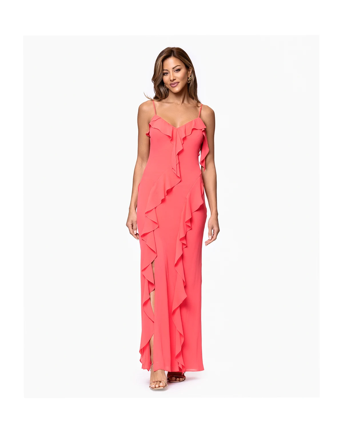 Petite Ruffle Detail Sweetheart Neck Maxi Dress