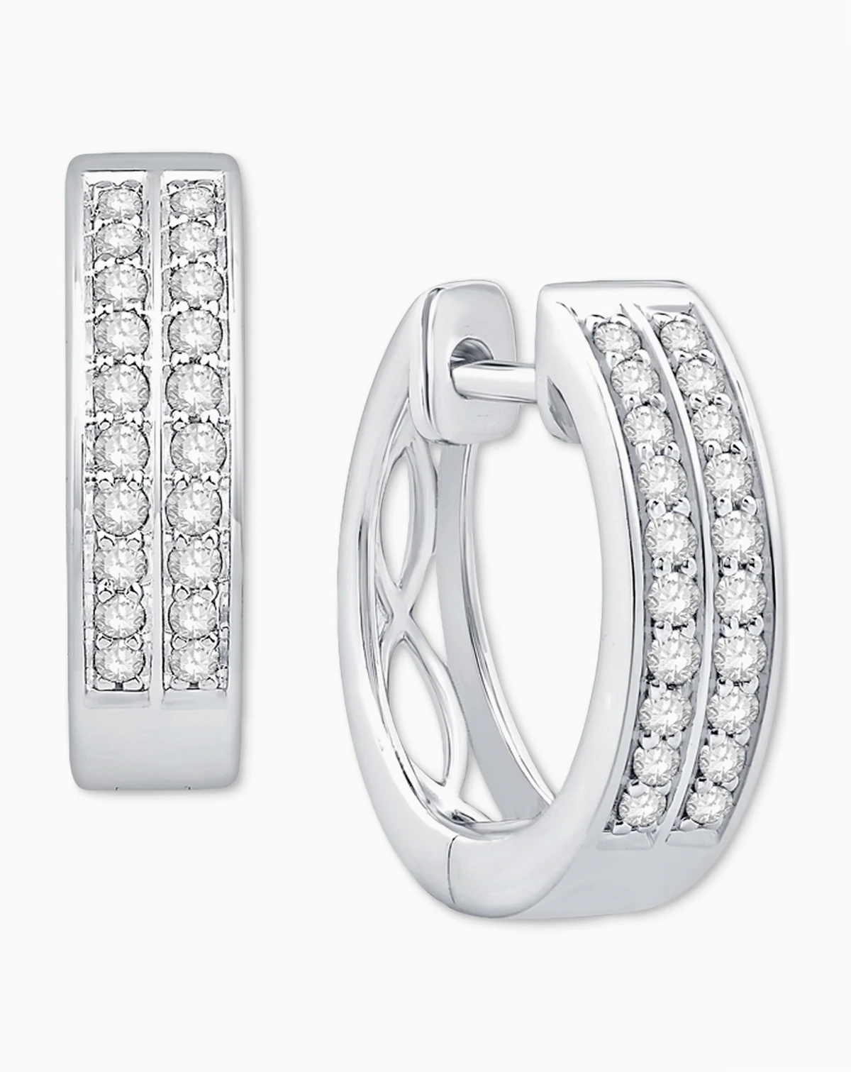 Diamond Double Row Small Huggie Hoop Earrings (1/5 ct. t.w.) in 10k White Gold