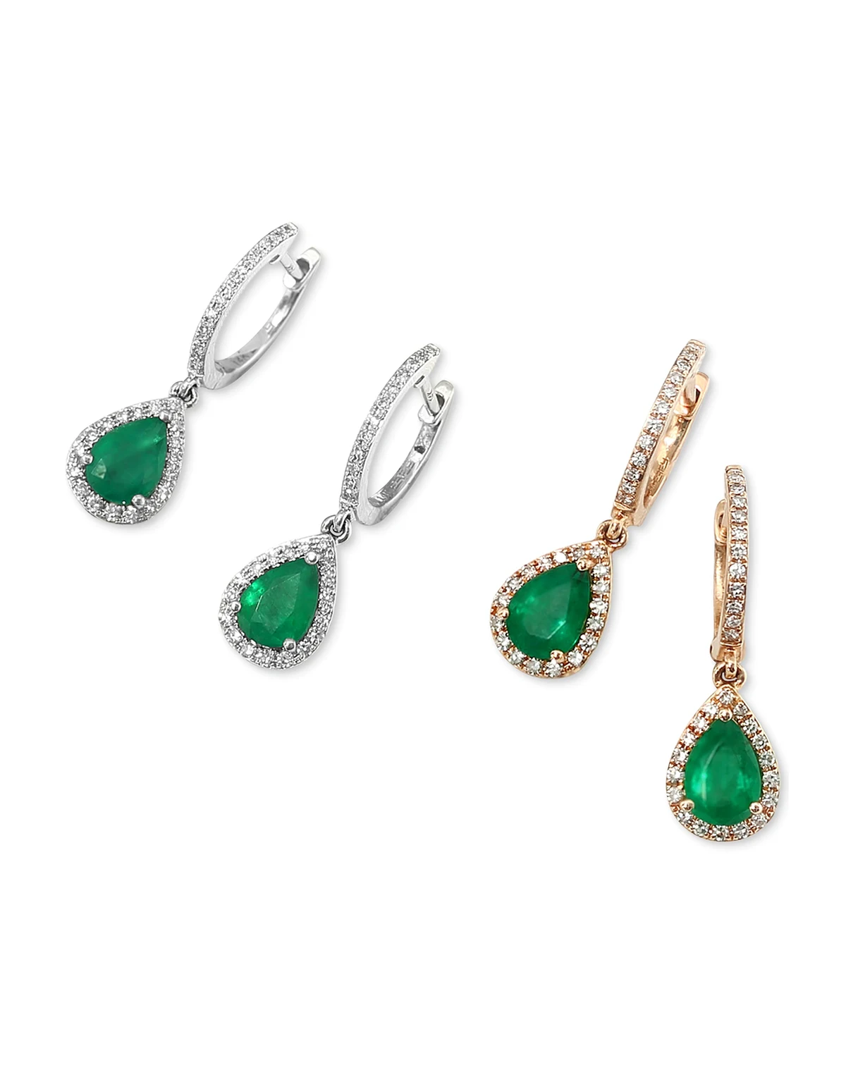 EFFY® Emerald (1-1/8 ct. t.w.) & Diamond (1/4 ct. t.w.) Pear Drop Earrings in 14k White Gold and 14k Gold