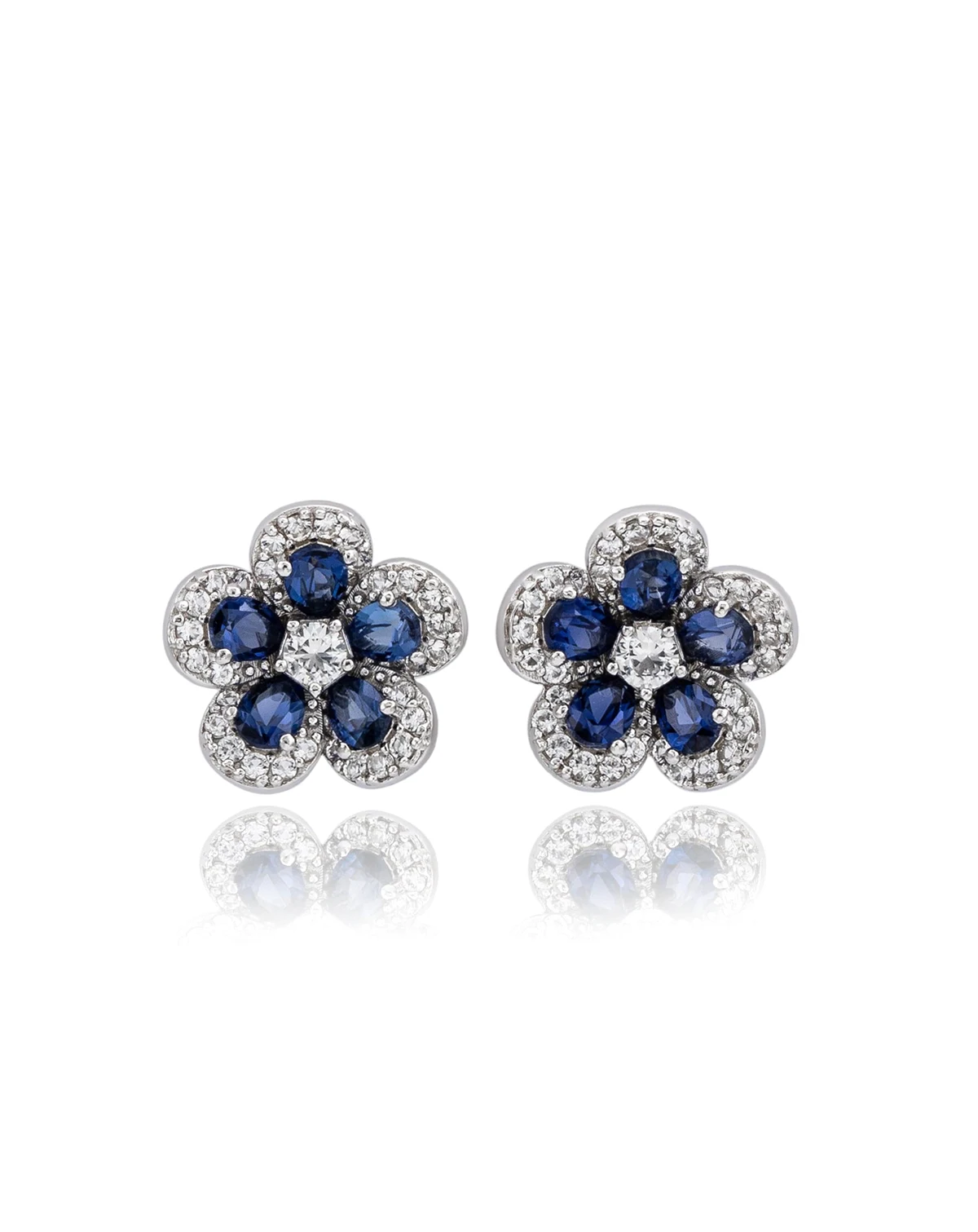Suzy Levian Sterling Sapphire Created Sapphire Petite Flower Earrings