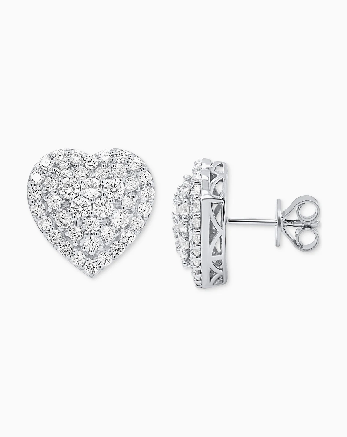 Lab Grown Diamond Heart Cluster Stud Earrings (2 ct. t.w.) in Sterling Silver or 14k Gold-Plated Sterling Silver