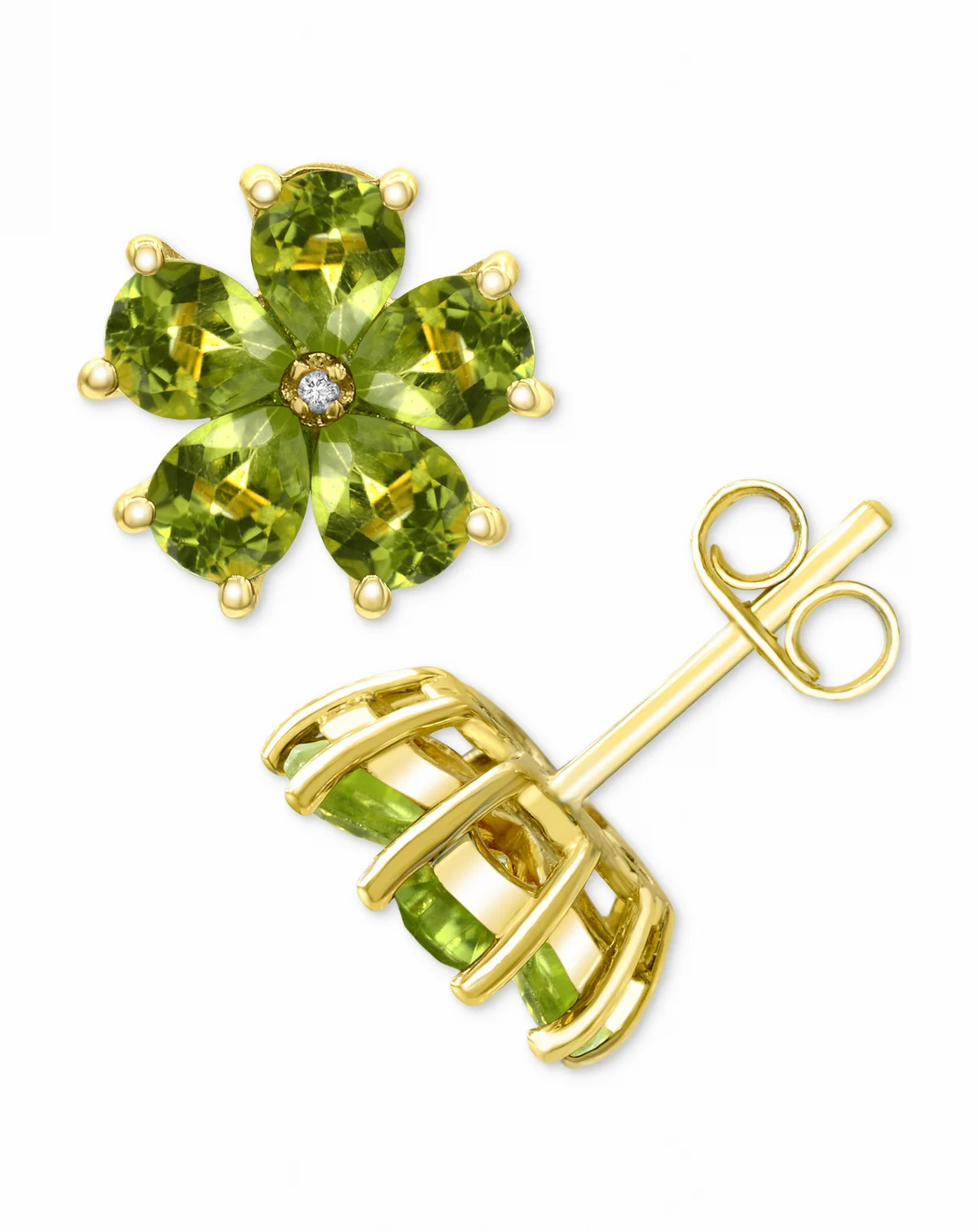 Peridot (3-1/3 ct. t.w.) & Diamond Accent Flower Stud Earrings in 14k Gold-Plated Sterling Silver